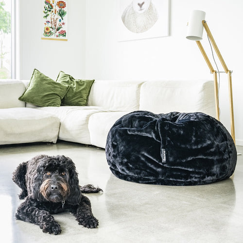 Family Stylish Bean Bags Beanz Short Faux Fur Bean Bag Black